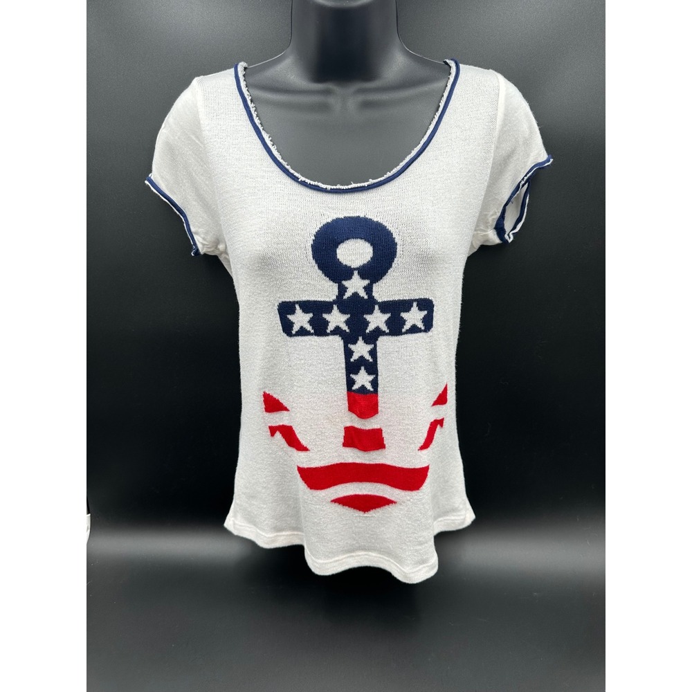 The‎ Clas-sic Women's Anchor Graphic Knit Top USA Made White Patriotic Summer